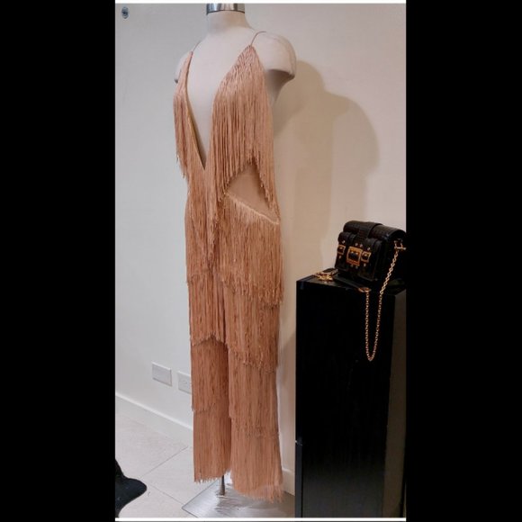 💥INSANELY BEAUTIFUL💥1920's Style Fringed Jumpsuit in Champagne - Picture 8 of 14